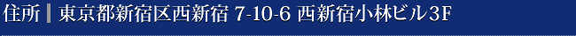 住所 東京都新宿区西新宿7-10-6西新宿小林ビル3F